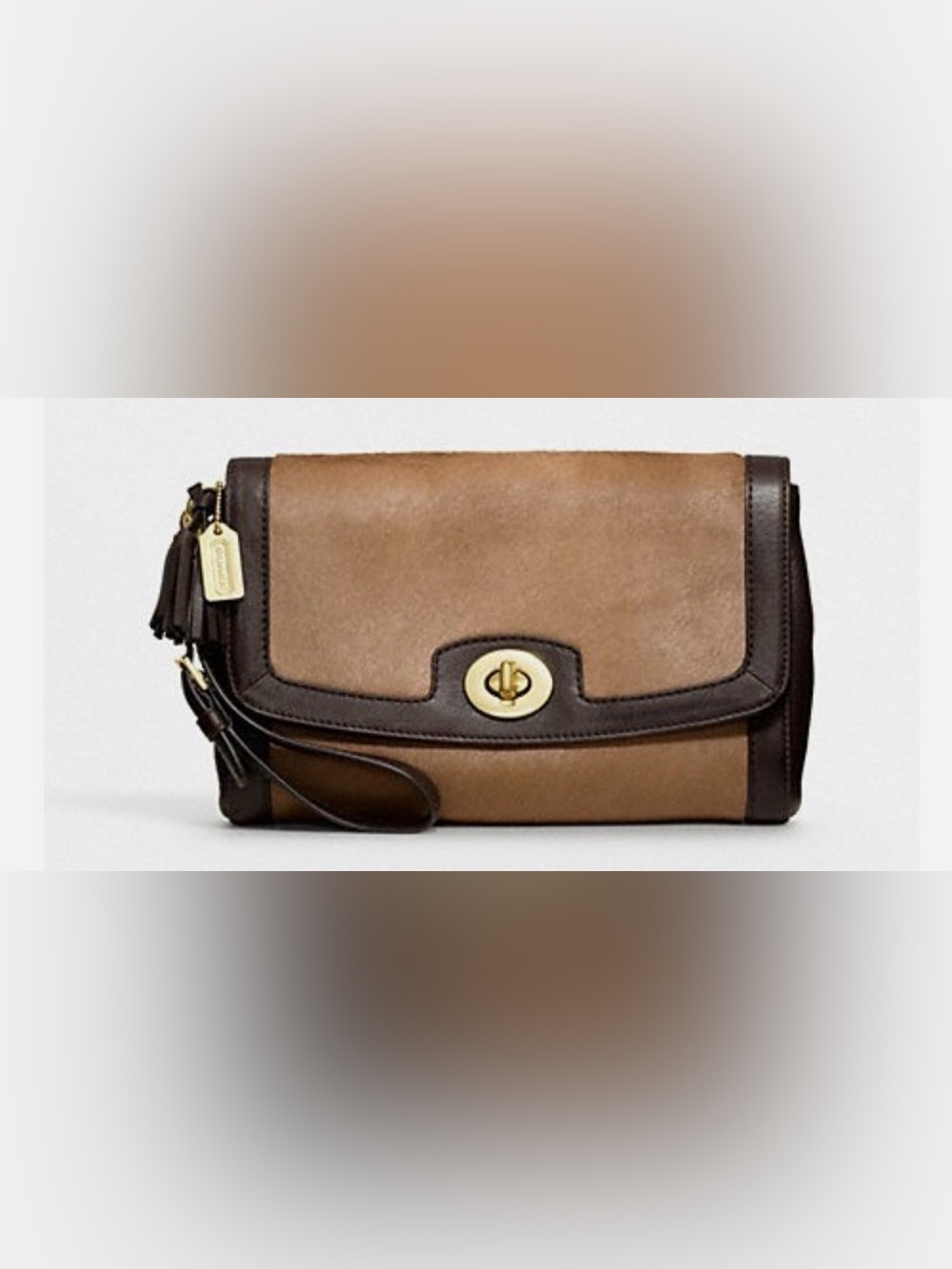 NWT Coach Legacy Hair-calf Large Flap Clutch Wristlet 48042 Brass / Camel